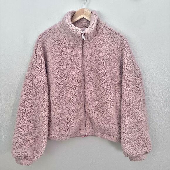URBAN OUTFITTERS | Willow Fuzzy Drawstring Teddy Jacket Blush Pink | Size Medium - Picture 3 of 8
